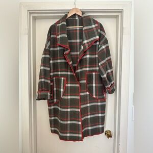 handmade wool plaid coat with red accents
